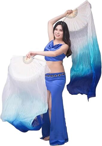 Nimiman 1.8M Chinese Hand Made Belly Dance Dancing Silk Bamboo Long Fan Veil (red-Black) in Saudi Arabia