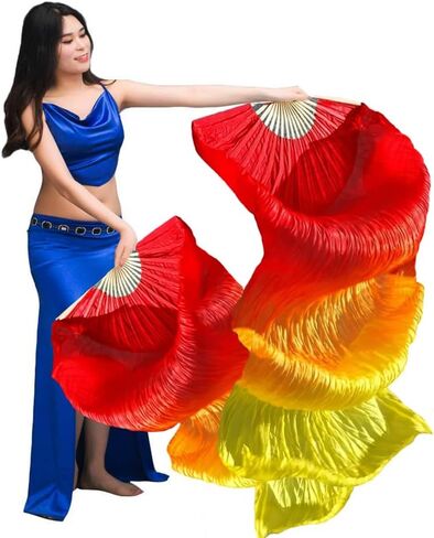 Nimiman 1.8M Chinese Hand Made Belly Dance Dancing Silk Bamboo Long Fan Veil (red-Black) in Saudi Arabia