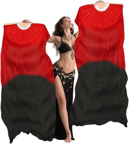 Nimiman 1.8M Chinese Hand Made Belly Dance Dancing Silk Bamboo Long Fan Veil (red-Black) in Kuwait