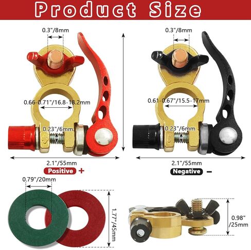 1 Pair Quick Disconnect Battery Terminal Connectors - M8 x25mm, Brass Car Quick Release Battery Terminal Cable Ends Adapter Clamps with Anti Corrosion Pad for Truck Auto Marine Car in Saudi Arabia
