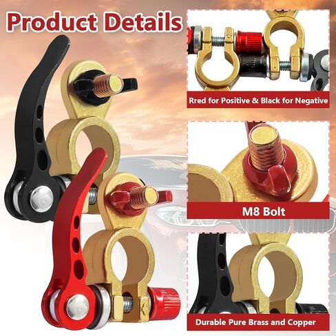 1 Pair Quick Disconnect Battery Terminal Connectors - M8 x25mm, Brass Car Quick Release Battery Terminal Cable Ends Adapter Clamps with Anti Corrosion Pad for Truck Auto Marine Car in Saudi Arabia