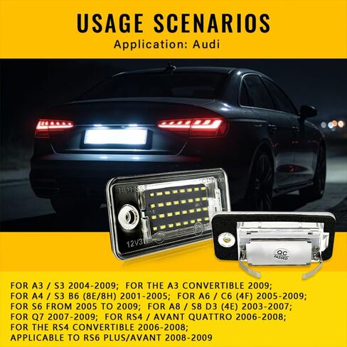 OTnhaee Full LED License Plate Light Assembly Compatible with Audi A3 A4 A6 A8 S3 S4 S6 S8 Q7 RS4 RS6, 18-SMD 6000K Cool White Rear Tag Lamp, Error-Free Plug & Play, 2-Piece in Saudi Arabia