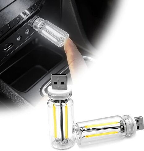 2PCS Car USB Night Light Bulb, Plug-in Retro Car Atmosphere Lamp with Touch Dimmable, Portable Mini USB Retro Glass Bottle Lamp for Vehicle, Bedroom, Camping Holiday Decoration(white) in Saudi Arabia