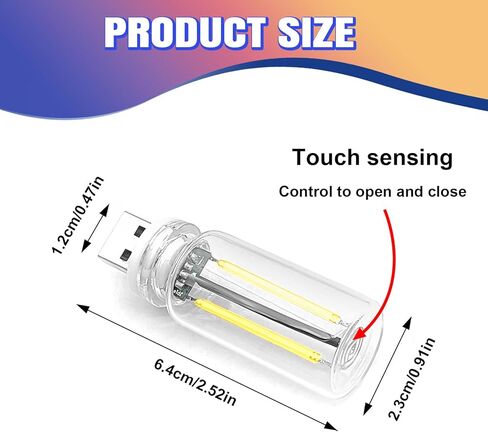 2PCS Car USB Night Light Bulb, Plug-in Retro Car Atmosphere Lamp with Touch Dimmable, Portable Mini USB Retro Glass Bottle Lamp for Vehicle, Bedroom, Camping Holiday Decoration(white) in Saudi Arabia