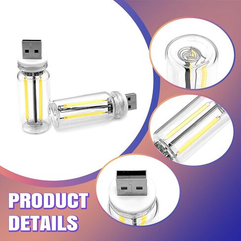2PCS Car USB Night Light Bulb, Plug-in Retro Car Atmosphere Lamp with Touch Dimmable, Portable Mini USB Retro Glass Bottle Lamp for Vehicle, Bedroom, Camping Holiday Decoration(white) in Saudi Arabia