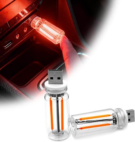 2PCS Car USB Night Light Bulb, Plug-in Retro Car Atmosphere Lamp with Touch Dimmable, Portable Mini USB Retro Glass Bottle Lamp for Vehicle, Bedroom, Camping Holiday Decoration(white) in Saudi Arabia
