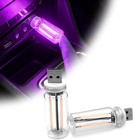 2PCS Car USB Night Light Bulb, Plug-in Retro Car Atmosphere Lamp with Touch Dimmable, Portable Mini USB Retro Glass Bottle Lamp for Vehicle, Bedroom, Camping Holiday Decoration(white) in Saudi Arabia
