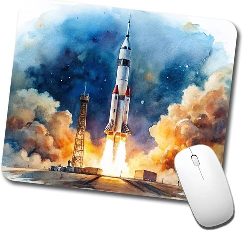 Rocket Spaceship Launch Sci-fi Watercolor Low Profile Mouse Pad Mat in Kuwait