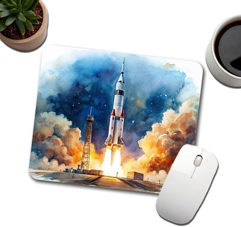 Rocket Spaceship Launch Sci-fi Watercolor Low Profile Mouse Pad Mat in Kuwait