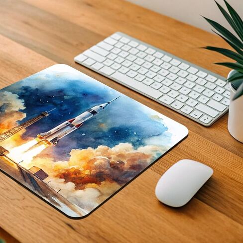 Rocket Spaceship Launch Sci-fi Watercolor Low Profile Mouse Pad Mat in Kuwait