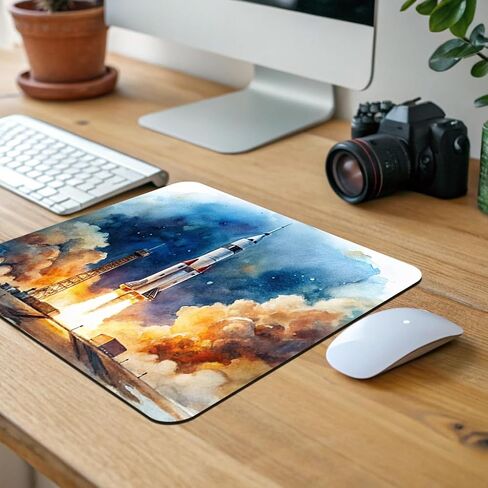 Rocket Spaceship Launch Sci-fi Watercolor Low Profile Mouse Pad Mat in Kuwait