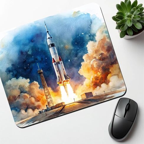 Rocket Spaceship Launch Sci-fi Watercolor Low Profile Mouse Pad Mat in Kuwait