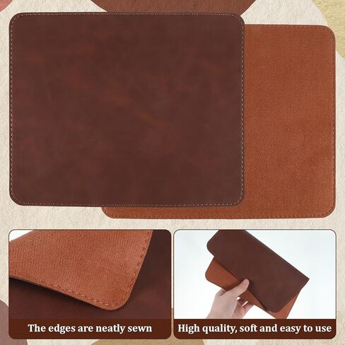 Mouse Pad, PU Non-Slip Mouse Mat, Leather Mouses Pad, Leather Mousepad with Stitched Edge, Double Side Mousepad for Home Office Desktop Computer Essentials Coconut Brown in Kuwait