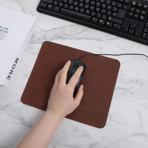 Mouse Pad, PU Non-Slip Mouse Mat, Leather Mouses Pad, Leather Mousepad with Stitched Edge, Double Side Mousepad for Home Office Desktop Computer Essentials Coconut Brown in Kuwait