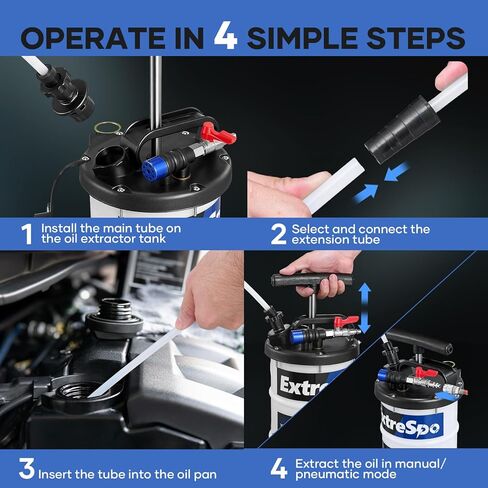 مستخرج زيت يدوي/هوائي سعة 6.5 لتر، مضخة مستخرج السوائل مع مزيل خزان المضخة و4 أنابيب لتغيير الزيت وخرطوم نزيف الفرامل لتغيير سائل الفرامل in Kuwait