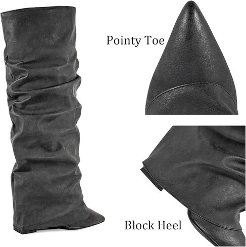 Fancy Fold Over Slouch Boots Block Heels in Saudi Arabia