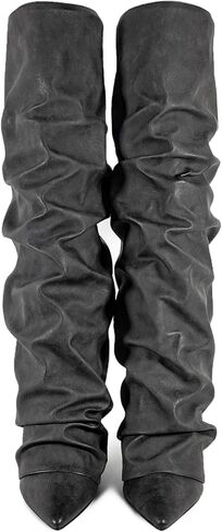 Fancy Fold Over Slouch Boots Block Heels in Saudi Arabia