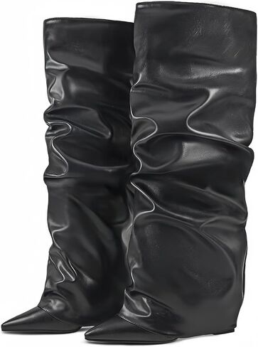 Fancy Fold Over Slouch Boots Block Heels in Saudi Arabia