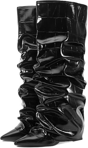Fancy Fold Over Slouch Boots Block Heels in Saudi Arabia