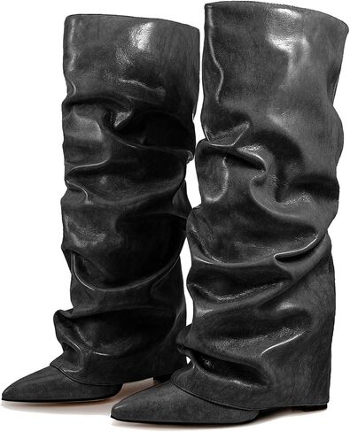 Fancy Fold Over Slouch Boots Block Heels in Saudi Arabia