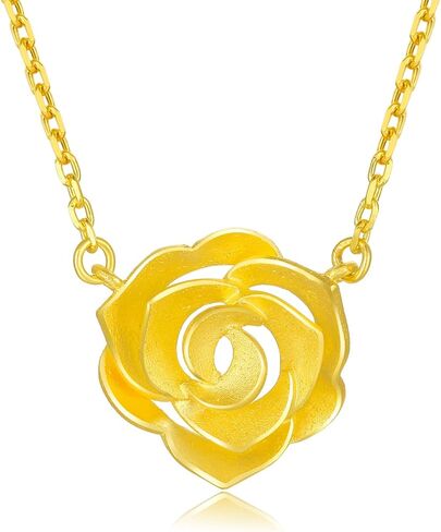 24K Solid Gold Pendant Necklace for Women, Real Pure Gold Jewelry Dainty Elegant Flower Pendant Chain for Men Girlfriend in Saudi Arabia