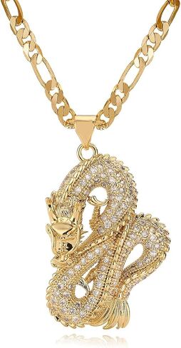 14K Gold Plated AAA CZ Zircon Inlay Dragon Pendant Necklace For Women Men Birthday Gift in Kuwait