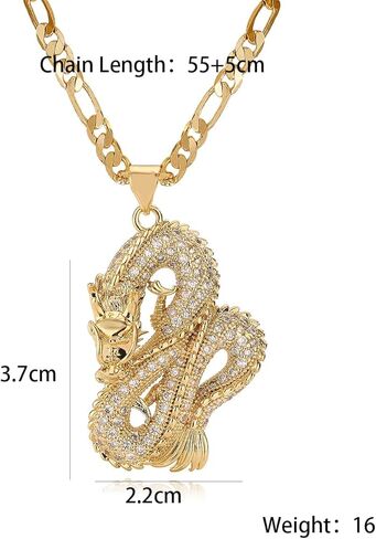 14K Gold Plated AAA CZ Zircon Inlay Dragon Pendant Necklace For Women Men Birthday Gift in Kuwait