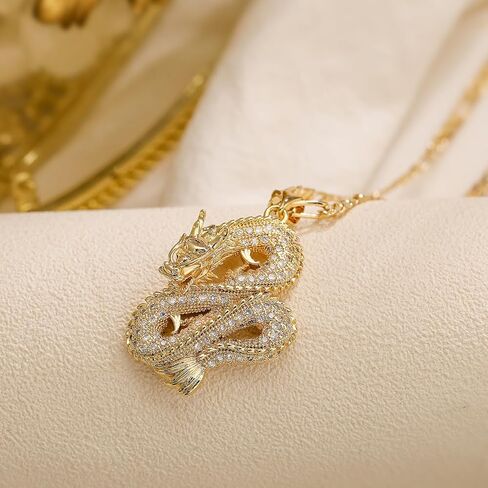 14K Gold Plated AAA CZ Zircon Inlay Dragon Pendant Necklace For Women Men Birthday Gift in Kuwait