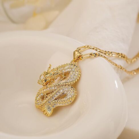 14K Gold Plated AAA CZ Zircon Inlay Dragon Pendant Necklace For Women Men Birthday Gift in Kuwait