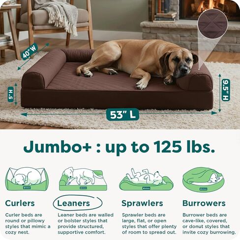 Furhaven Orthopedic Dog Bed for Large Dogs w/ Removable Bolsters & Washable Cover, For Dogs Up to 95 lbs - Quilted Sofa - Silver Gray, Jumbo/XL in Saudi Arabia