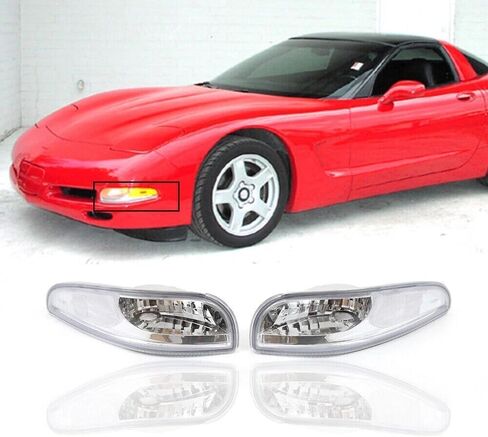 JX RACING Front Bumper Corner Turning Lamps Compatible with 1997-2004 Chevy Corvette C5 Front Signal Turn Light Chrome Left Driver & Right Passenger Side Pair (Clear) in Saudi Arabia
