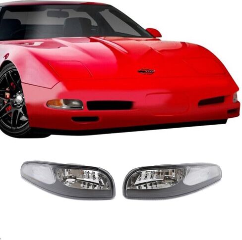 JX RACING Front Bumper Corner Turning Lamps Compatible with 1997-2004 Chevy Corvette C5 Front Signal Turn Light Chrome Left Driver & Right Passenger Side Pair (Clear) in Kuwait