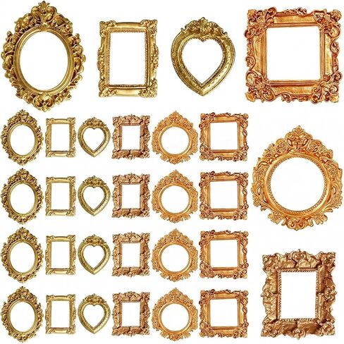 30Pcs Vintage Mini Picture Frames Mini Gold Frames Small Antique Resin Photo Frame for DIY Tabletop Jewelry Display Photography Holiday Party Wall Decor in Kuwait