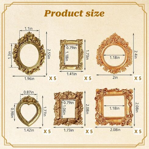 30Pcs Vintage Mini Picture Frames Mini Gold Frames Small Antique Resin Photo Frame for DIY Tabletop Jewelry Display Photography Holiday Party Wall Decor in Kuwait