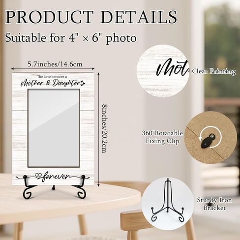 إطار صورة أمي، الحب بين الأم وابنتها هو إطار الصورة إلى الأبد، إطار صورة خشبي مع حامل، إطار صورة 4x6 لعرض الطاولة، ديكورات سطح المكتب لغرفة النوم والمكتب المنزلي -06 in Kuwait