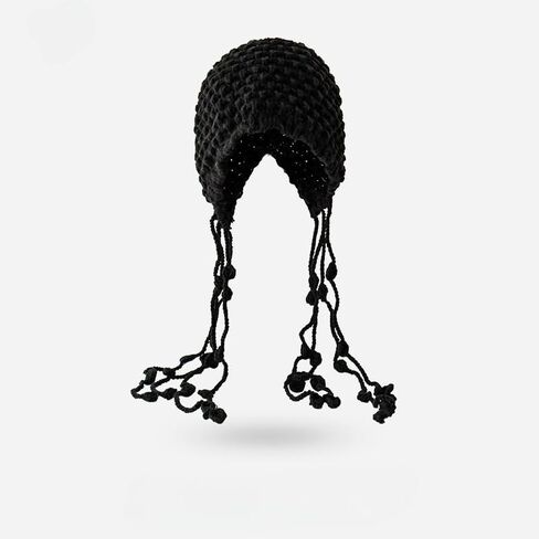 Women’s Chunky Knit Tassel Beanie – Handmade Winter Earflap Hat, Soft Warm Crochet Cap in Saudi Arabia