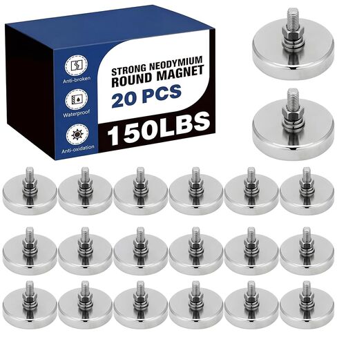 Therwen 10 Pcs 150 lb Powerful Neodymium Round Magnets Neodymium Magnet with M6 Male Threaded Stud, Heavy Duty Magnets with Nut and Washer for Lighting, Camera, Brackets Other Equipment in Kuwait