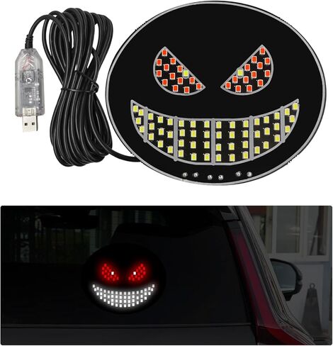 ضوء عيون الشيطان للسيارات، توصيل وتشغيل USB، أضواء عين الشيطان LED، علامة ديناميكية للزجاج الأمامي مع 11 وضعًا، نافذة خلفية LED مضحكة، أدوات خارجية لعلامة الشيطان للسيارات وسيارات الدفع الرباعي (H-7) in Kuwait