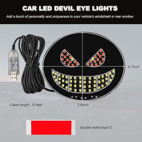ضوء عيون الشيطان للسيارات، توصيل وتشغيل USB، أضواء عين الشيطان LED، علامة ديناميكية للزجاج الأمامي مع 11 وضعًا، نافذة خلفية LED مضحكة، أدوات خارجية لعلامة الشيطان للسيارات وسيارات الدفع الرباعي (H-7) in Kuwait