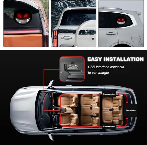 ضوء عيون الشيطان للسيارات، توصيل وتشغيل USB، أضواء عين الشيطان LED، علامة ديناميكية للزجاج الأمامي مع 11 وضعًا، نافذة خلفية LED مضحكة، أدوات خارجية لعلامة الشيطان للسيارات وسيارات الدفع الرباعي (H-7) in Kuwait