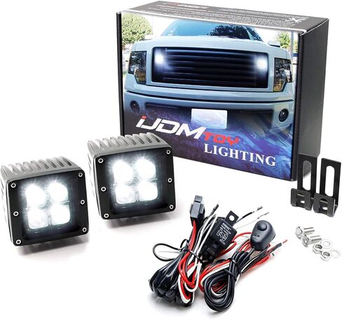 iJDMTOY Behind Grille LED Pod Light Kit Compatible with 2009-14 Ford F150, Includes (2) 20W High Power LED Cubes, Behind Hood/Grill Mounting Brackets & On/Off Switch Wiring Kit in Saudi Arabia
