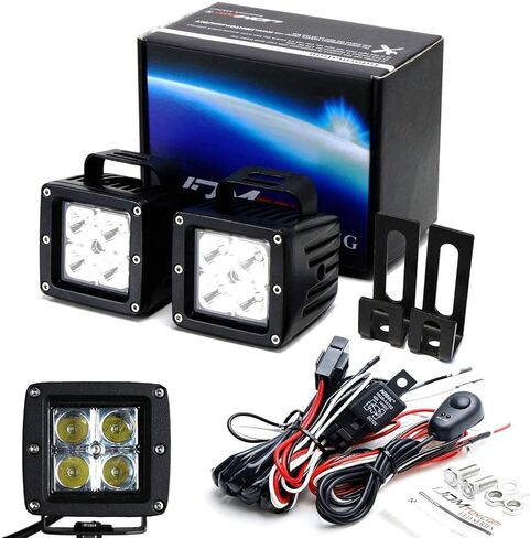 iJDMTOY Behind Grille LED Pod Light Kit Compatible with 2009-14 Ford F150, Includes (2) 20W High Power LED Cubes, Behind Hood/Grill Mounting Brackets & On/Off Switch Wiring Kit in Saudi Arabia