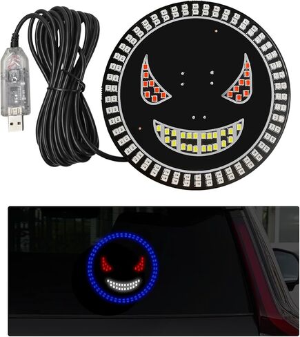 ضوء عيون الشيطان للسيارات، توصيل وتشغيل USB، أضواء عين الشيطان LED، علامة ديناميكية للزجاج الأمامي مع 11 وضعًا، نافذة خلفية LED مضحكة، أدوات خارجية لعلامة الشيطان للسيارات وسيارات الدفع الرباعي (H-7) in Kuwait