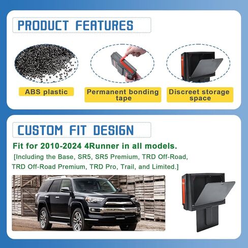 EDBETOS الجيل الخامس 4Runner منظم مخفي متوافق مع Toyota 4Runner 2010-2023 2024 مسند الذراع صندوق تخزين مخفي مقصورة سرية منظم وحدة تحكم مركزية بلمسة واحدة، زيادة سعة التخزين in Saudi Arabia