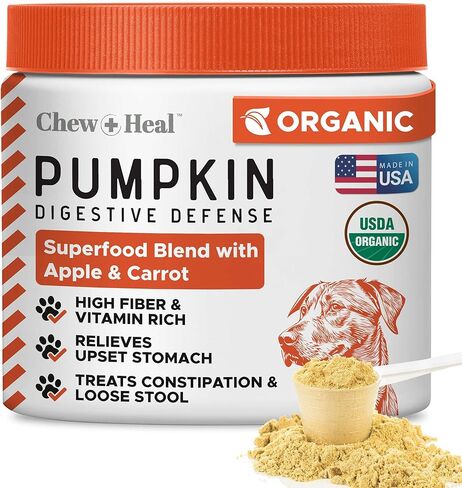 مسحوق اليقطين العضوي للكلاب - 4 أوقية من مسحوق هضم الكلاب مع مغرفة 5 سم - مصنوعة من اليقطين والتفاح والجزر - مصنوعة في الولايات المتحدة الأمريكية in Kuwait