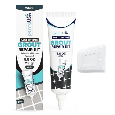 PentaUSA Tile Grout - White Grout Filler Repairs Renews Tube, Triple Protection, Fast Drying Grout Repair Kit, Odorless Grout Paint, Safe Formula - Restore and Renew Grout Line (White 8.8 oz - 250gr) in Kuwait