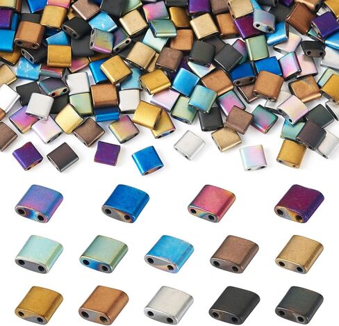 Beadthoven 480pcs Tila Beads Metallic 2-Hole Beads حبات الهيماتيت مختلطة نصف حبات Tila المستطيل الأحجار الكريمة حبات فضفاضة لمجوهر in Saudi Arabia