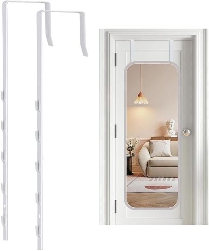 Over-The-Door Mirror Hanger, Adjustable 13.6 in Door Mirror Hanger with Protective Lining, Prevent Scratches, 2 Pcs Mirror Brackets Perfect Height and Fit (Mirror Not Included) - White in Kuwait