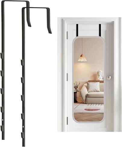 Over-The-Door Mirror Hanger, Adjustable 13.6 in Door Mirror Hanger with Protective Lining, Prevent Scratches, 2 Pcs Mirror Brackets Perfect Height and Fit (Mirror Not Included) - White in Kuwait