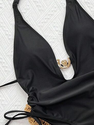 Women's One Piece Swimsuit Plunge Tie Side Cutout Sexy Summer Beach Pool Vacation Resort Swimwear in Saudi Arabia
